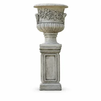 Gartenvase mit Weintrauben auf Sockel - 97 cm - Stein