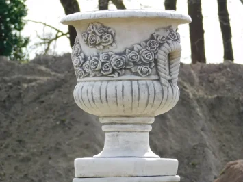Blumentopf mit Rosen – 50cm – Deko-Relief – Stein