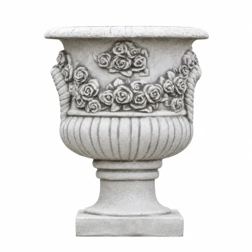 Bloempot met rozen – 50 cm – sierlijk reliëf – steen