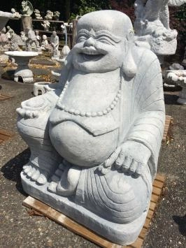 Buddha - Steinstatue - 80 cm - lachend - klassisch weiß