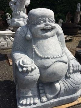 Buddha - Steinstatue - 80 cm - lachend - klassisch weiß