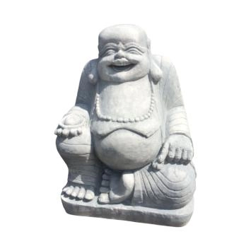 Boeddha - stenen beeld - 80 cm - lachend - klassiek wit