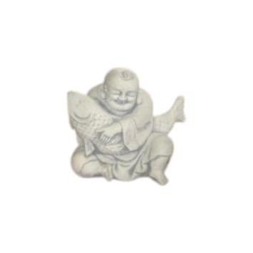 Boeddha - met koi - stenen beeld - 35 cm - klassiek wit