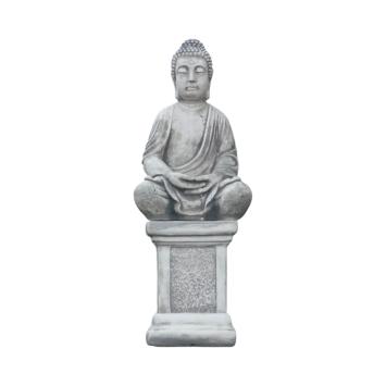 Boeddha op sokkel - 83 cm - steen - tuinbeeld