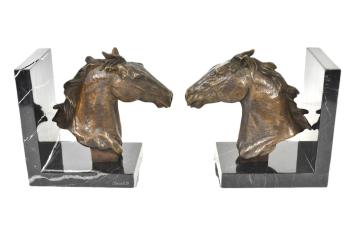 Boekensteun Set, Paardenhoofd Brons, Bronzen Paarden