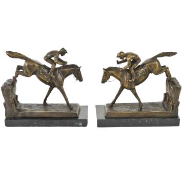 Set von Buchstützen Jockey, Bronze, Bronze Pferde - Antik