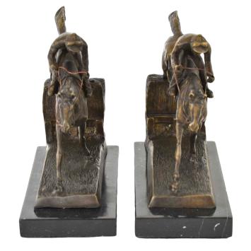 Set von Buchstützen Jockey, Bronze, Bronze Pferde - Antik