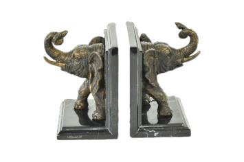 Set Boekensteunen Olifant, Brons, uniek, Bronzen olifant