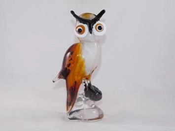 Statue en verre Hibou brun dans le style Murano