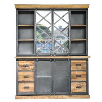 Buffetkast industrieel - zwart metaal met hout - koloniale grote kast