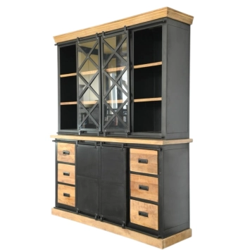 Buffetschrank im Industrial-Stil – schwarzes Metall mit Holz – großer Schrank im Kolonialstil