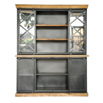 Buffetkast industrieel - zwart metaal met hout - koloniale grote kast