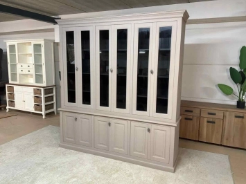 Buffet-Schrank in Hellgrau – 235 cm – große Vitrine mit Glas