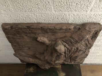 Wandornament in Holzoptik mit 3 D Nashornmotiv, Polystone-Holz