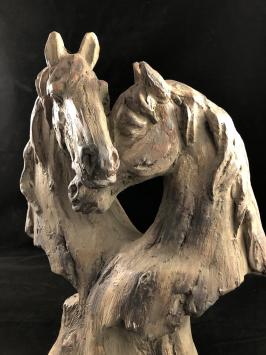 Têtes de cheval – 35 cm – aspect bois – statue en polystone
