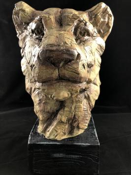 Ein wunderschöner Löwenkopf, wunderschön detailliert, Polystone in Holzoptik