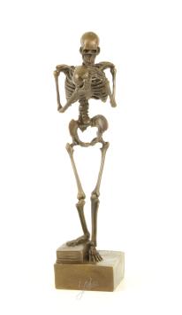 ''Nadenken over de dood'', bronzen beeld, beeld brons skelet