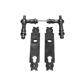 Deurbeslag set met 2 klinken en 2 platen (PC92) - gietijzer grijs