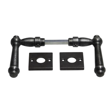 Set klinken Windsor + klinkrozetten vierkant - gietijzer verzinkt