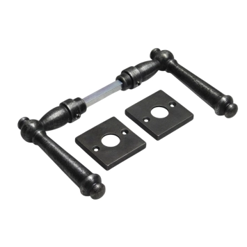 Set klinken Windsor + klinkrozetten vierkant - gietijzer verzinkt