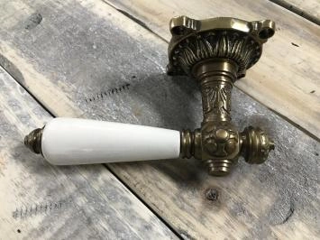 Poignée de porte, laiton patiné avec poignée en céramique blanche