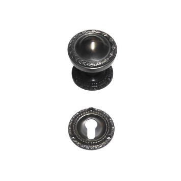 Vaste deurknop met rozetten – PC set – donker messing