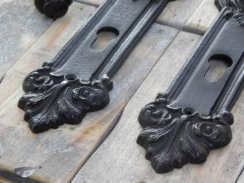 Set Türbeschläge antikes Eisen - Griff, Knauf, Stift + 2 Türschilder - antikes Eisen