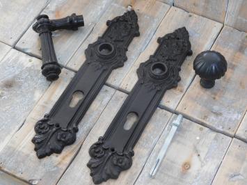 Set Türbeschläge antikes Eisen - Griff, Knauf, Stift + 2 Türschilder - antikes Eisen