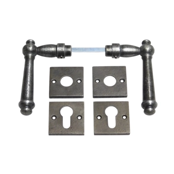 Set klinken Churchill + klink- en- slotrozetten vierkant - gietijzer verzinkt