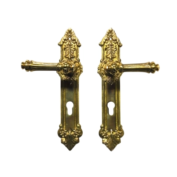 Set deurbeslag messing - 2 klinken en 2 deurplaten - PC 92