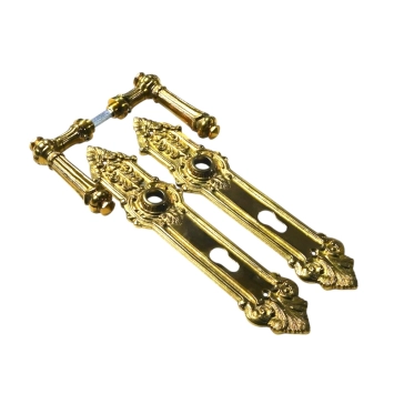 Türbeschlagset Messing – 2 Türgriffe und 2 Türschilder – PC 92