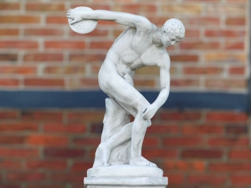 Lanceur de disque statue de jardin sur socle - pierre - 155 cm - blanc classique