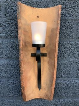 Lampe à vent tuile antique, bougeoir, tuile, avec support mural pour bougie