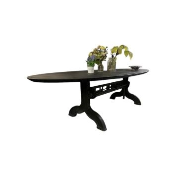 Grote eettafel, uniek onderstel, gietijzer en hout, exclusief en eenmalig!