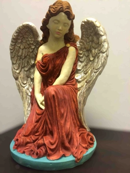 Knielende engel - beeld van steen - 50 cm - in kleur