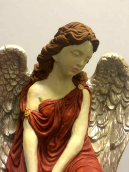 Ange à genoux - statue en pierre - 50 cm - en couleur