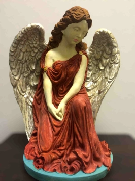 Ange à genoux - statue en pierre - 50 cm - en couleur