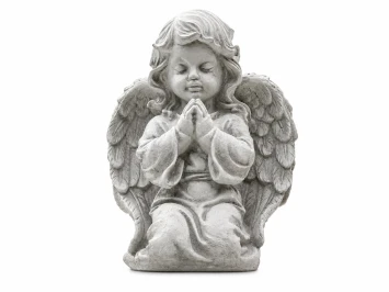 Beeld knielende engel – wit/grijs – polystone – 33 cm