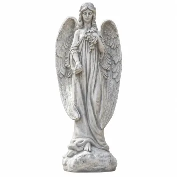 Stenen tuinbeeld engel met rozen – 70 cm – grafdecoratie