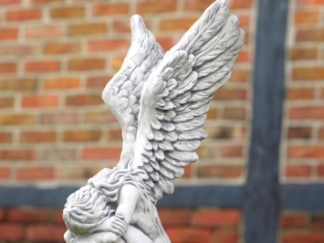 Knielende engel op sokkel - vleugels omhoog - steen - 170 cm