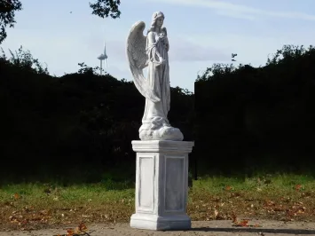 Statue de jardin ange avec roses sur socle en pierre – 117 cm