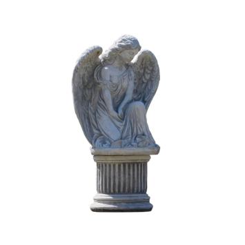 Beeld engel op ronde sokkel - 73 cm - steen - klassiek