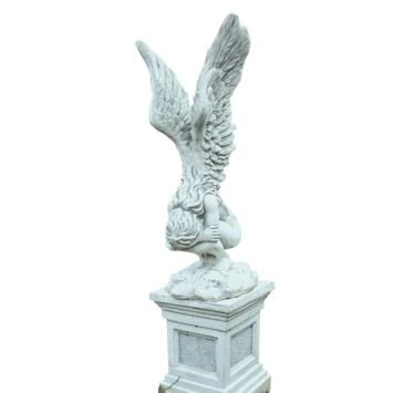 Knielende engel op sokkel - vleugels omhoog - steen - 179 cm