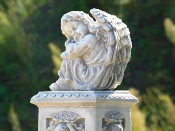 Socle d'ange avec statue d'ange – 93 cm – pierre classique