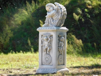 Socle d'ange avec statue d'ange – 93 cm – pierre classique