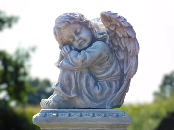 Socle d'ange avec statue d'ange – 93 cm – pierre classique