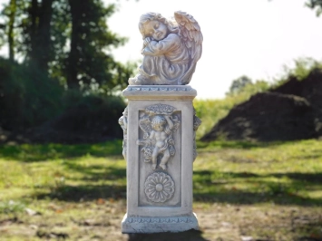 Socle d'ange avec statue d'ange – 93 cm – pierre classique