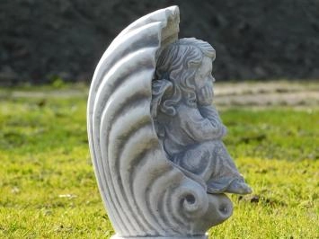 Zittende engel in schelp - stenen beeld - 40 cm - op voet