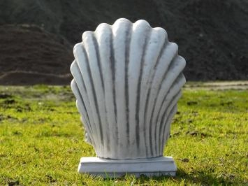 Zittende engel in schelp - stenen beeld - 40 cm - op voet