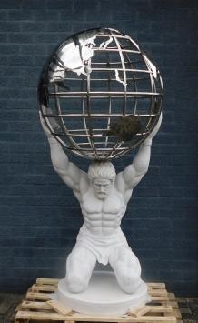 Atlasstatue mit Globus, mythologische Kunst, voller Marmor mit Nickel